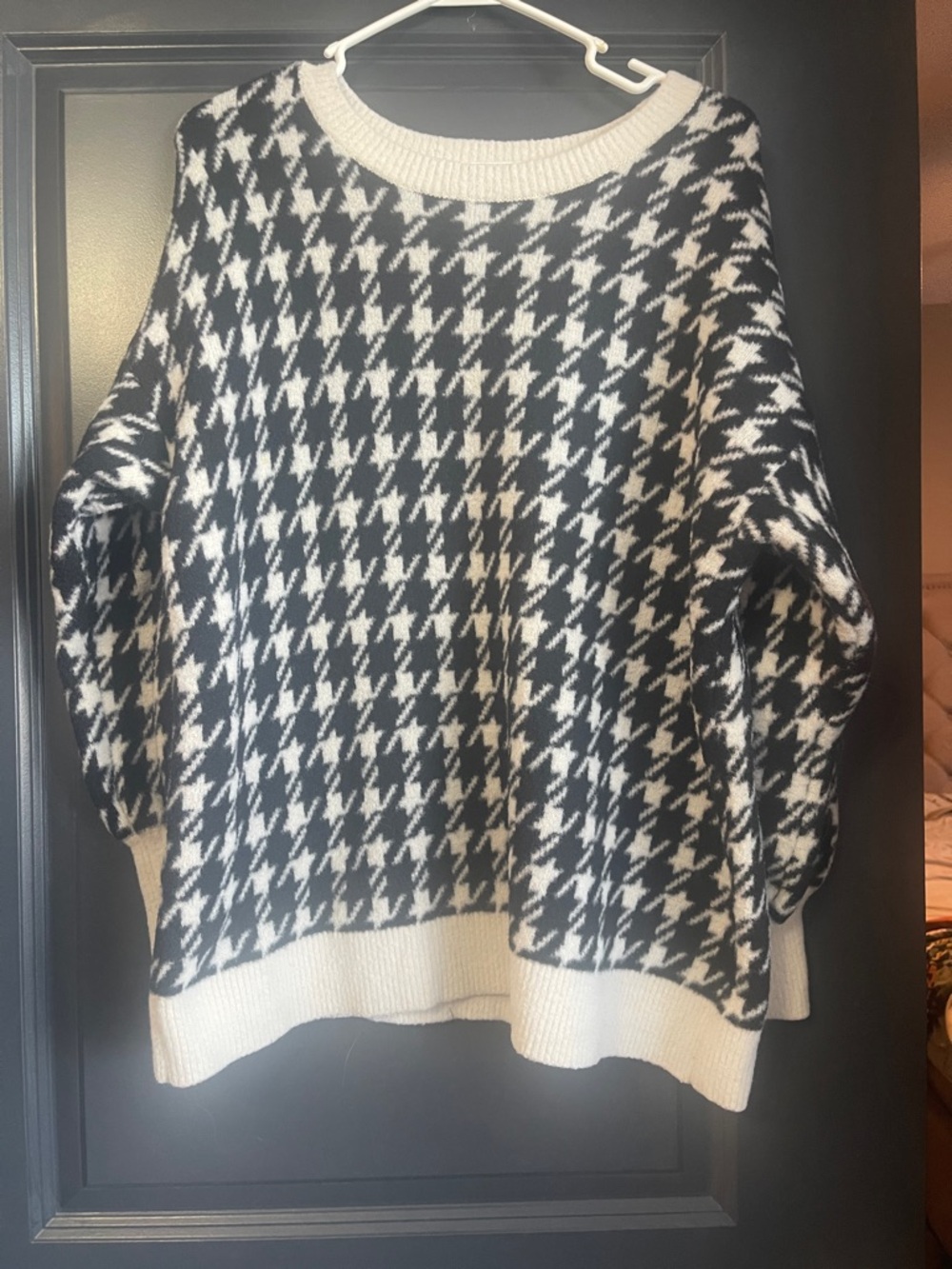 LOFT Black and White Houndstooth Crewneck Sweater